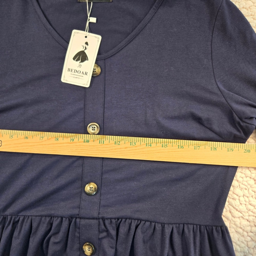 Navy Blue Womens 14 Midi Dress Office Chic Prairiecore Boho Minimalist Pockets - Picture 6 of 8